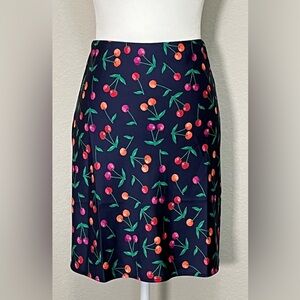 J. Crew Navy Cherry Print Midi Skirt Size XS